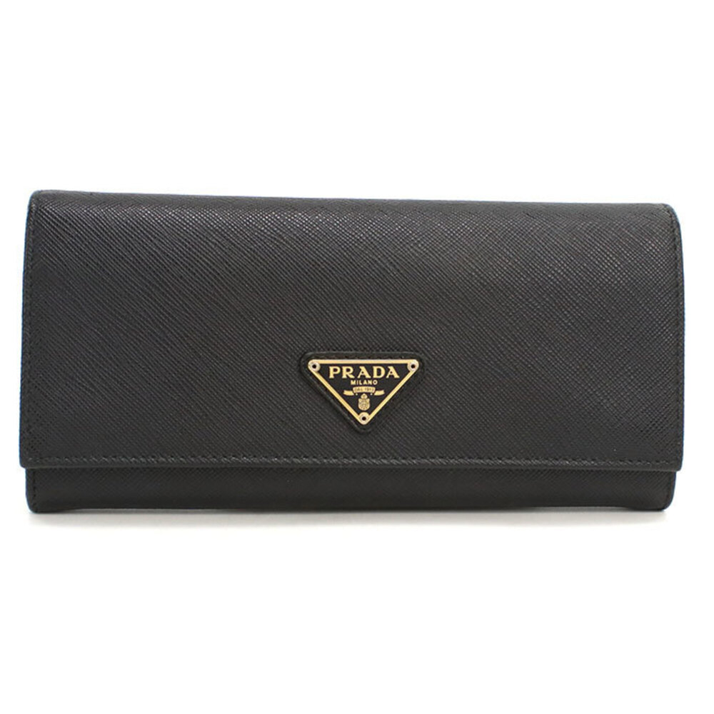 PRADA Prada Bi-fold Long Wallet 1MH132 Saffiano Triangle Women's Black